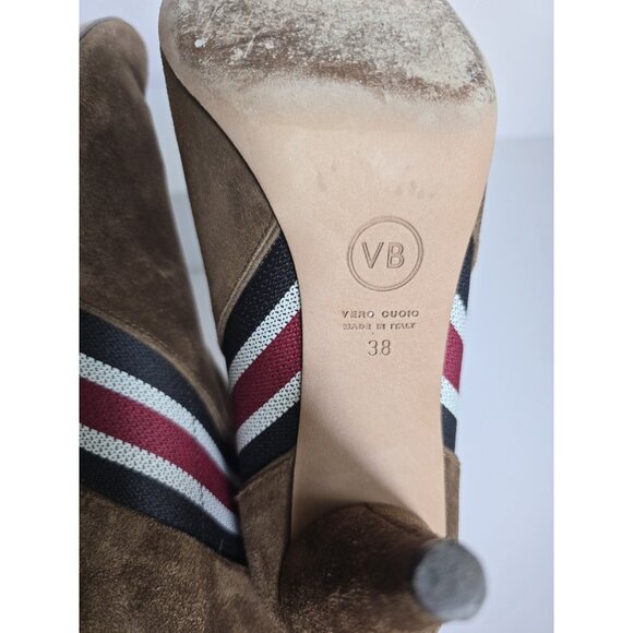 Veronica Beard Flynn Brown Suede Leather Stripe Cone Heel Boots Booties 38 7 - Picture 9 of 11